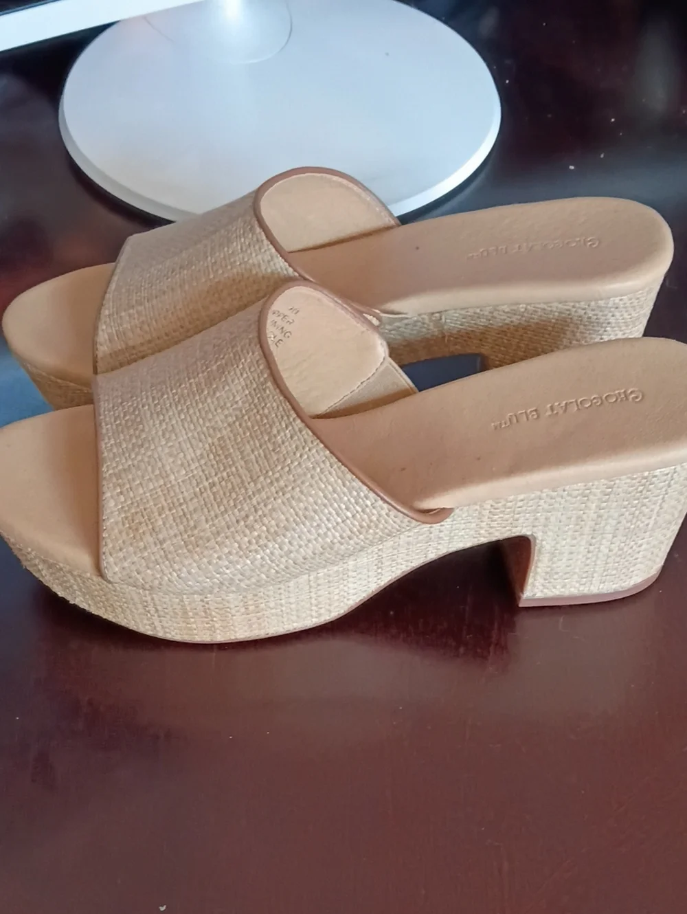 Neutral Straw Platform Slide Sandals -
